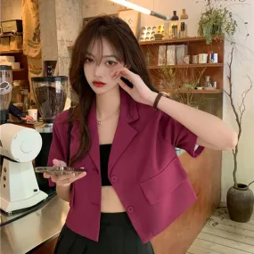 Korean Style Cropped Blazers Women 2023 Summer Thin Short Sleeves Suit Jacket Woman Solid Color Single-Breasted Outwear Coats