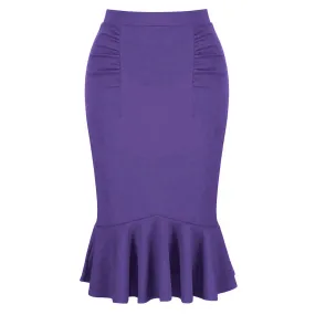 Lilac Peplum Hem Bodycon Stretch Pencil Skirt