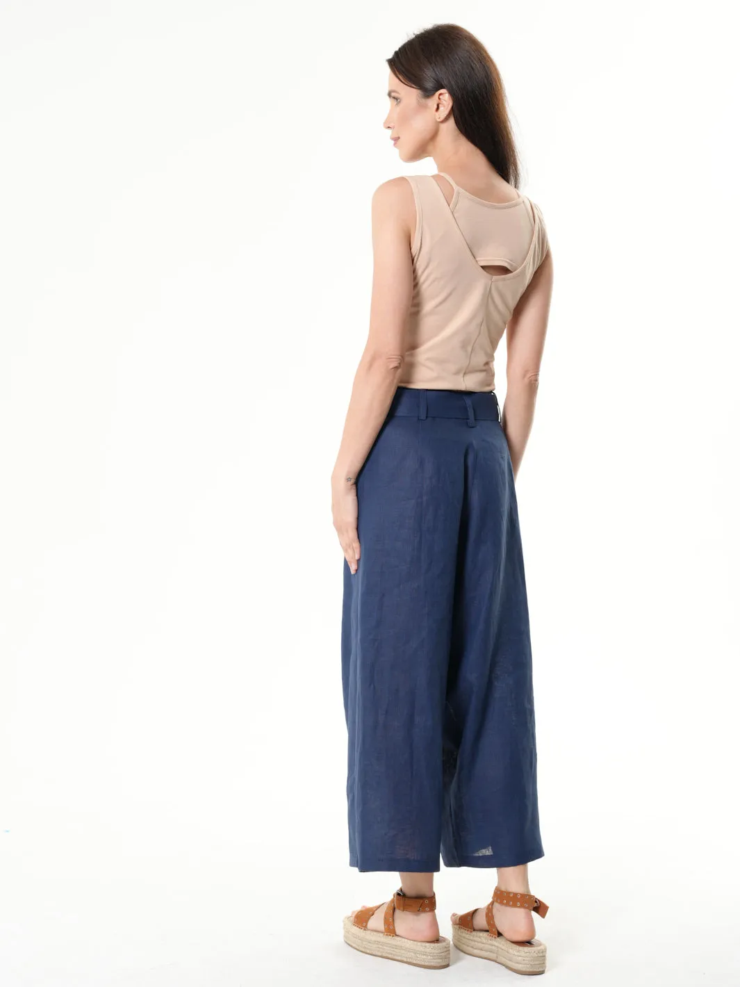 Linen Drop-Crotch Pants In Blue