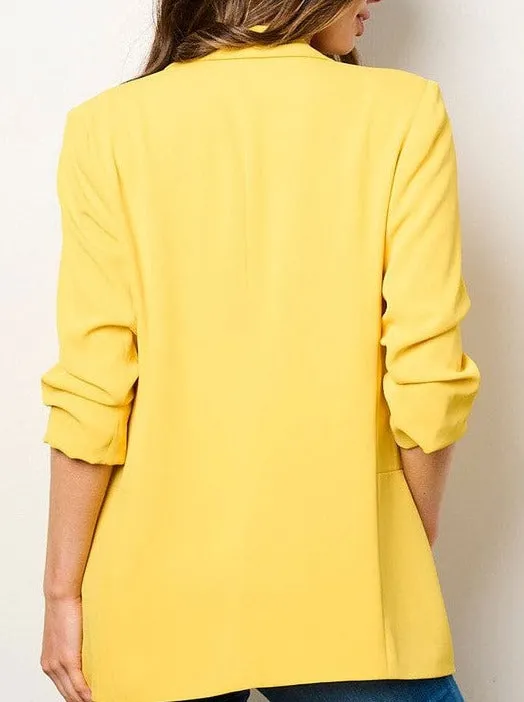 Madeline Ruched Sleeved Blazer- Yellow