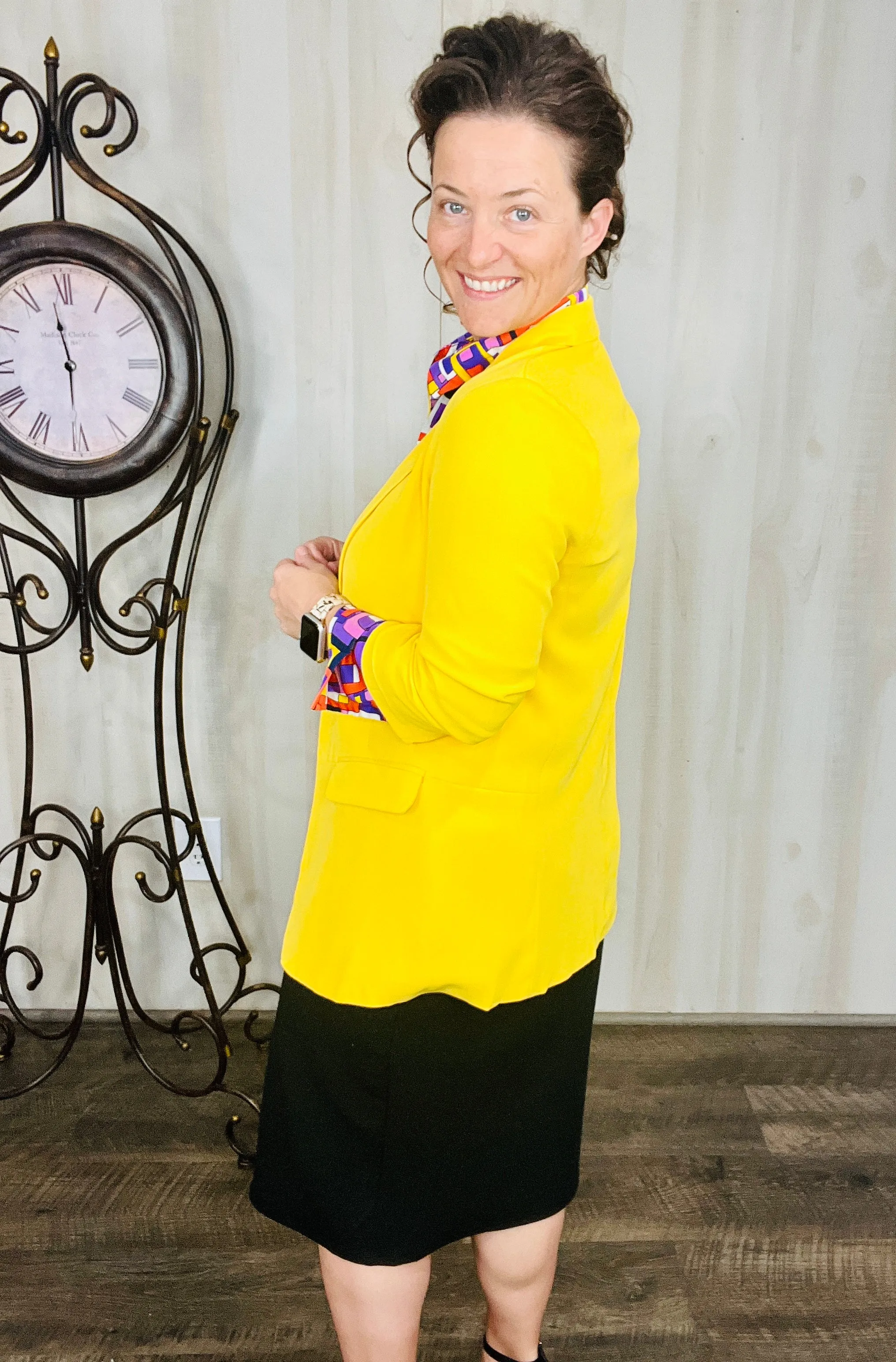 Madeline Ruched Sleeved Blazer- Yellow