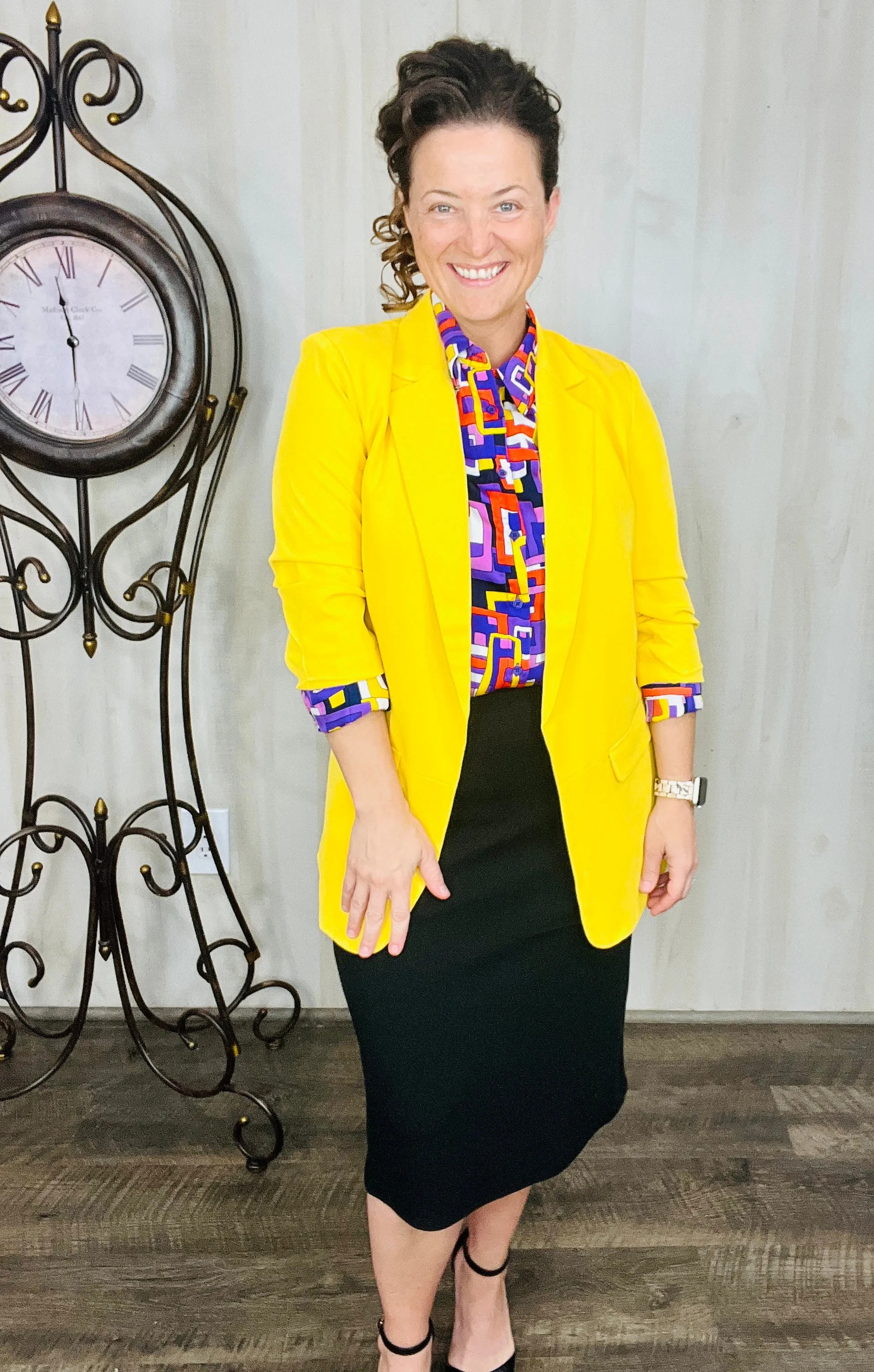 Madeline Ruched Sleeved Blazer- Yellow