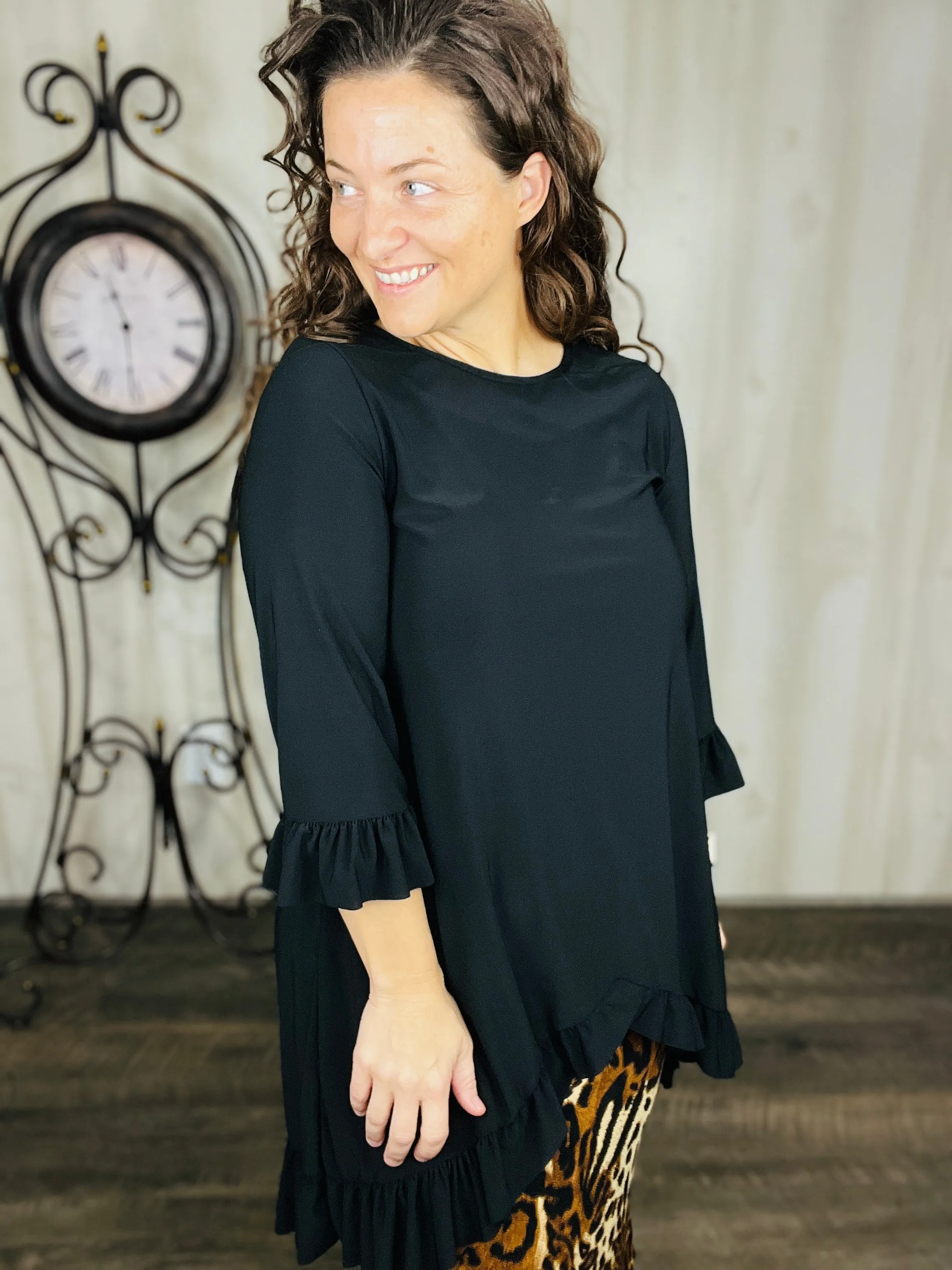 Maria Ruffle Tunic-Black