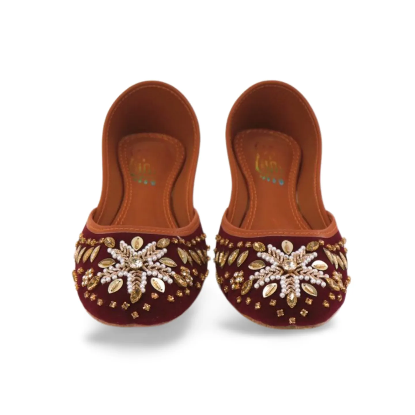 Maroon Velvet Soft Padded Rhinestone Embellished Fancy Khussa Jutti For Women