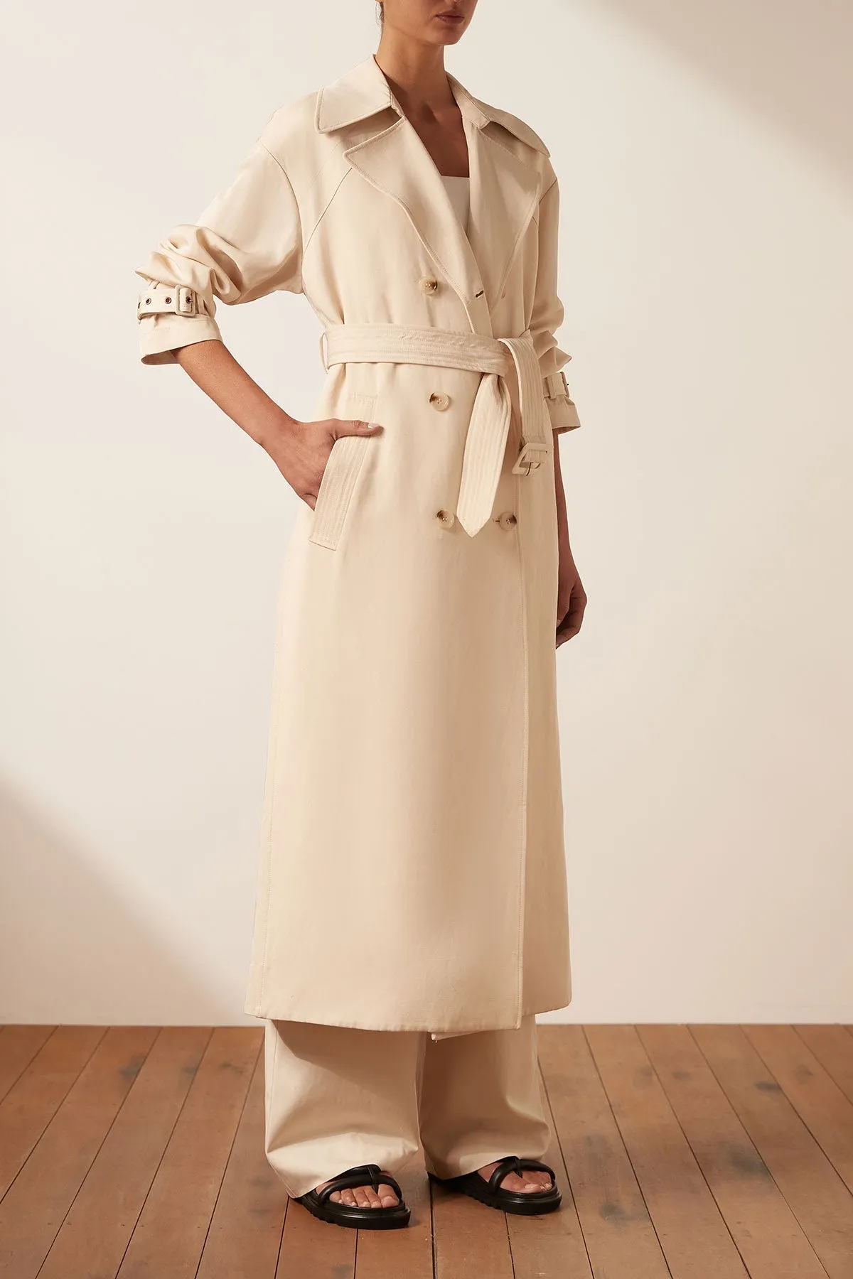 MATILDA LINEN TRENCH COAT - CREMA