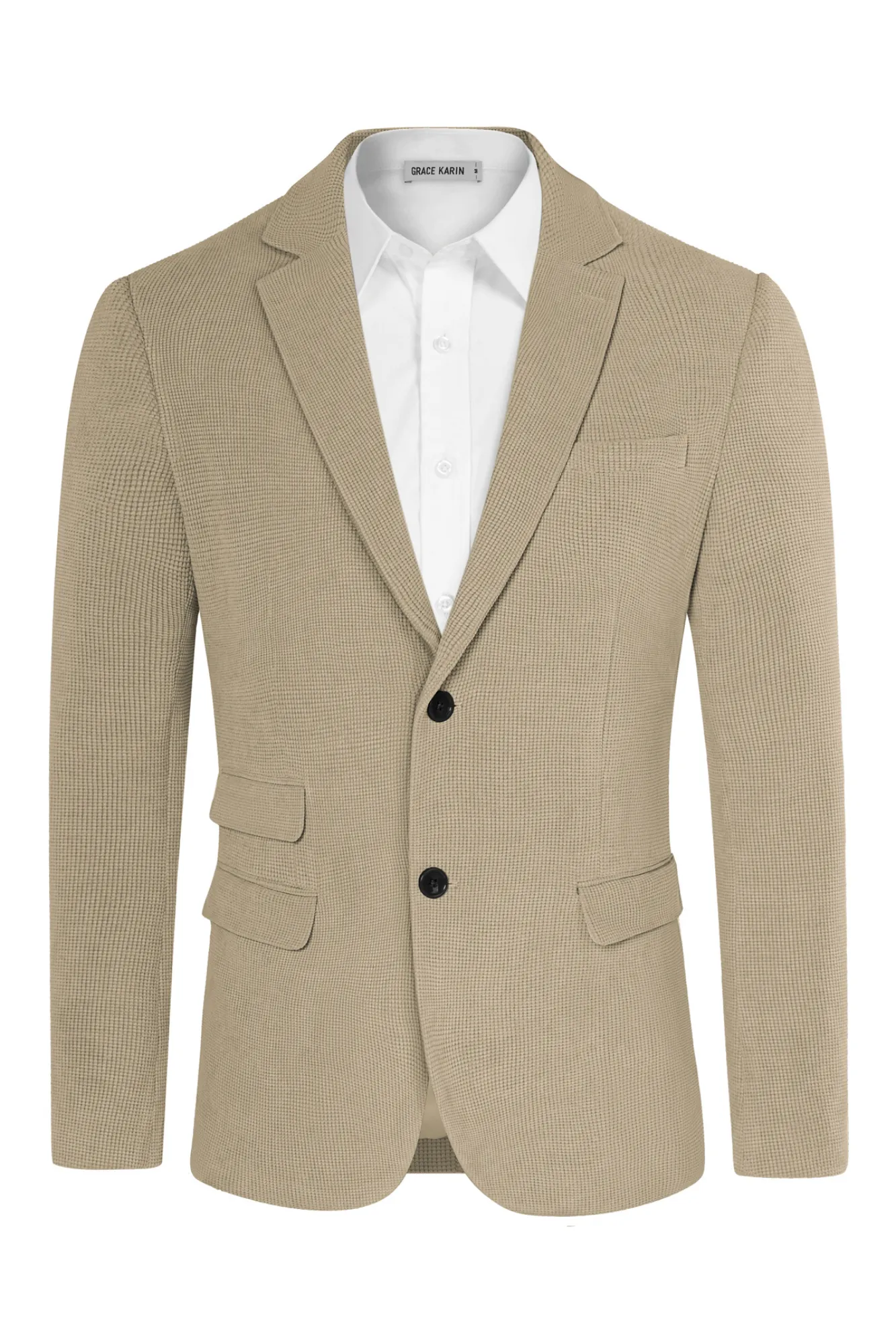 Men Waffle Textured Blazer Coat Vintage Notch Lapel Back Slit Suit Coat