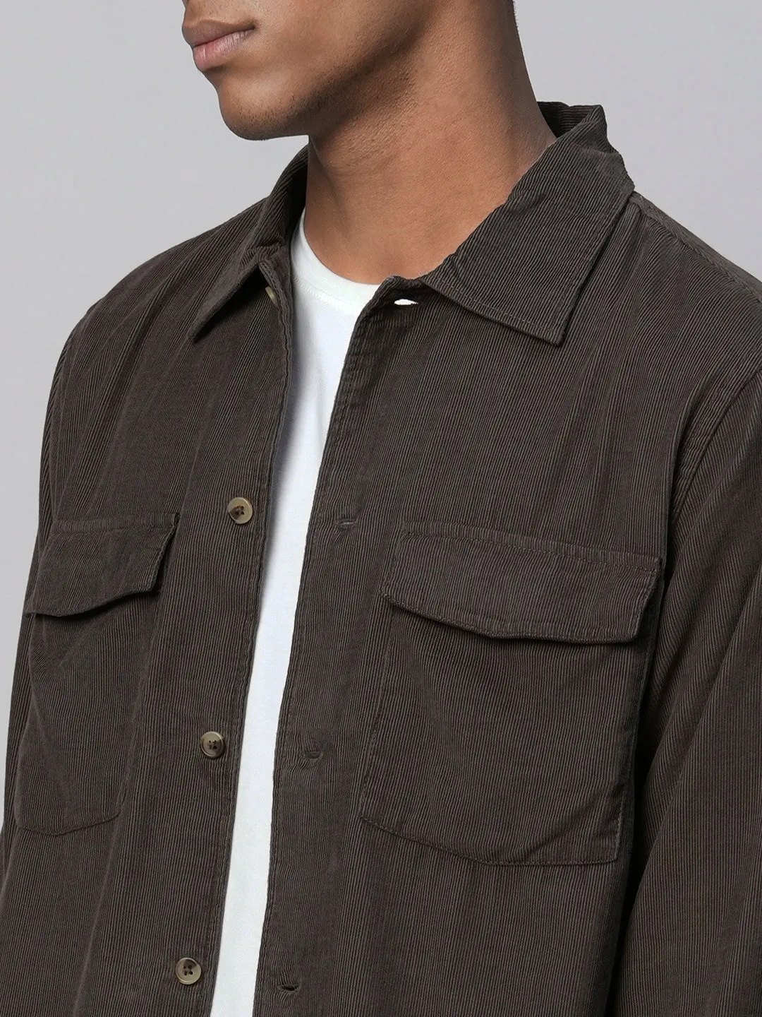 Men's Brown Cotton Regular Fit Jacket