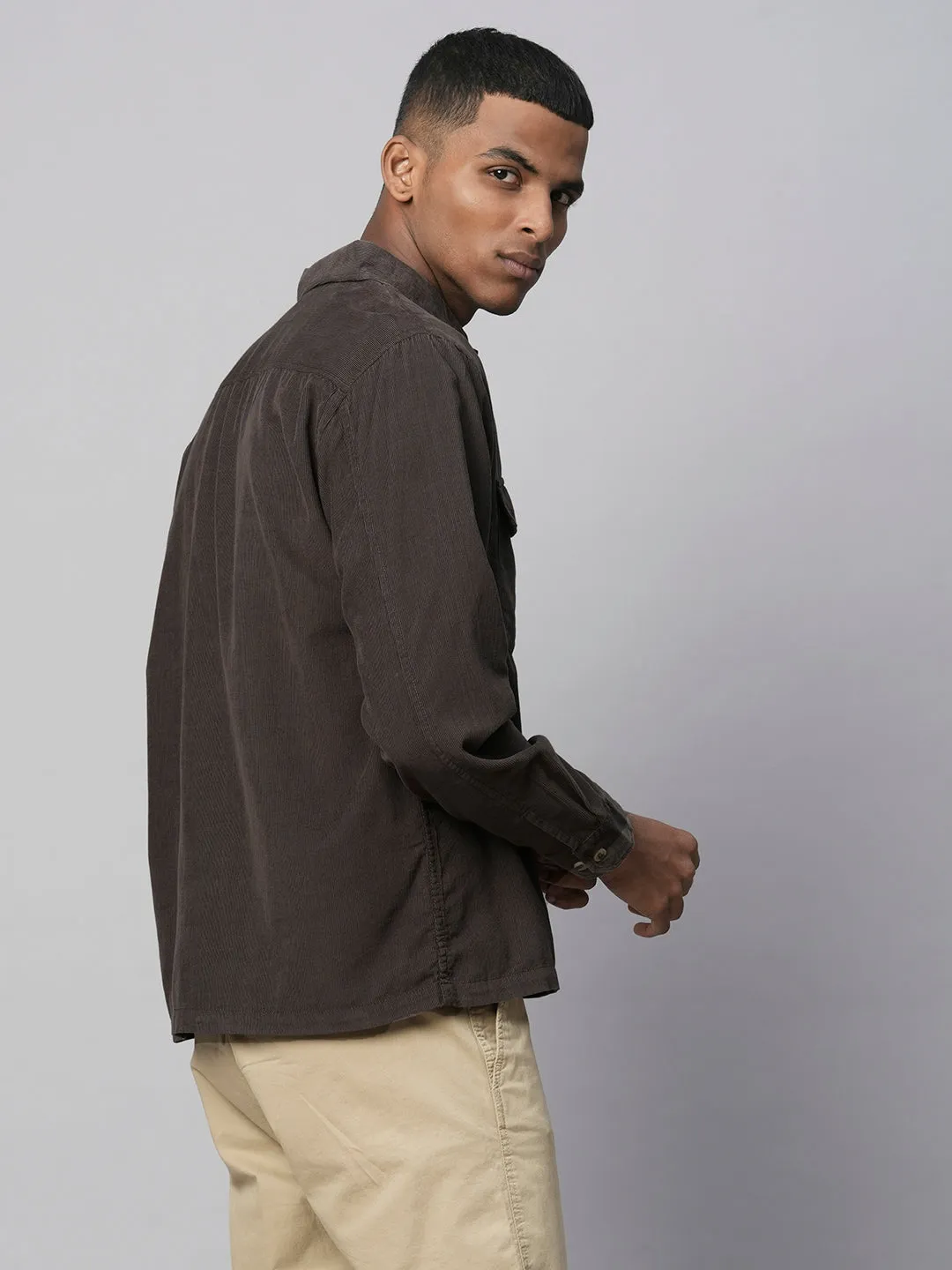 Men's Brown Cotton Regular Fit Jacket