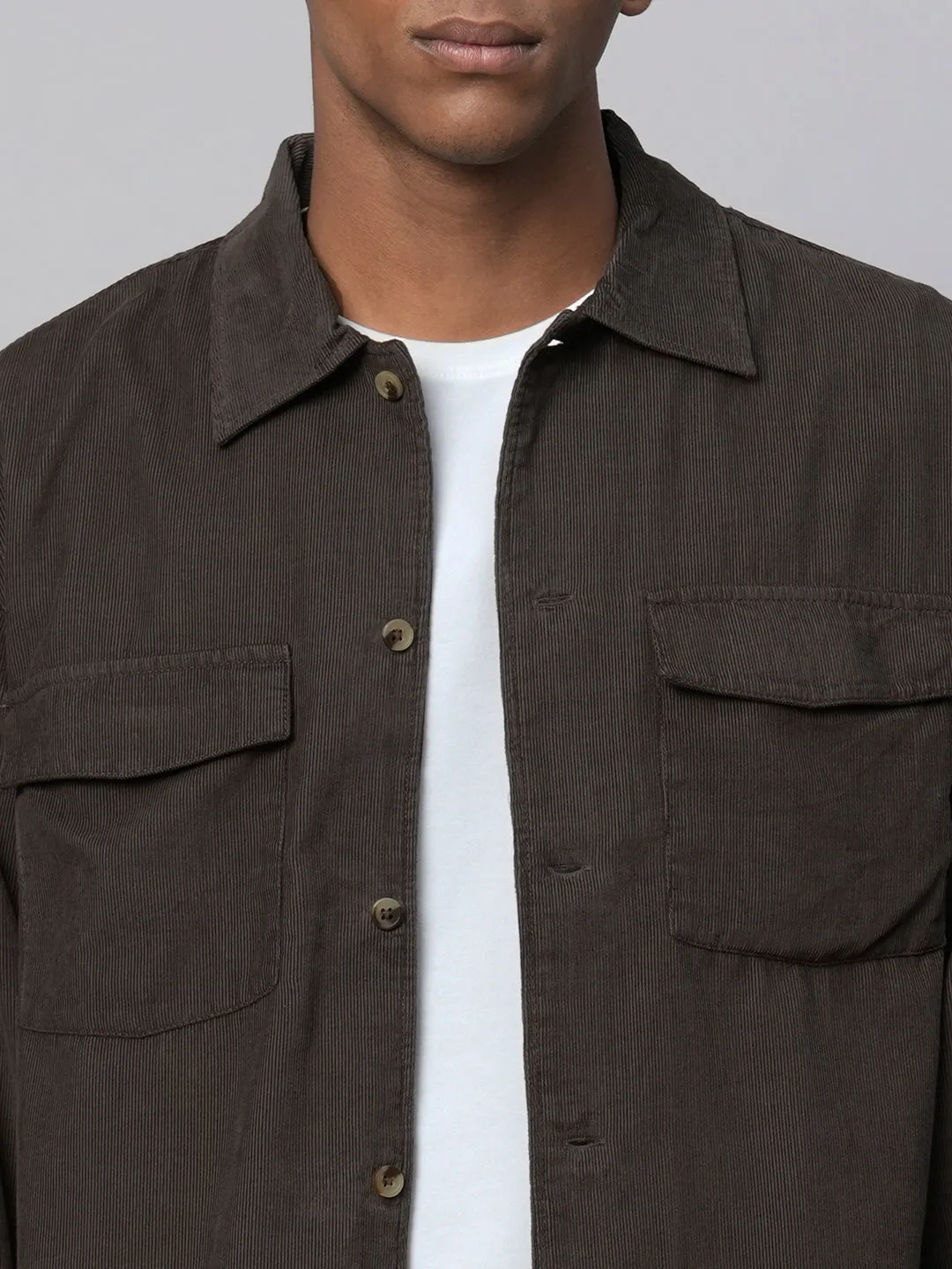 Men's Brown Cotton Regular Fit Jacket