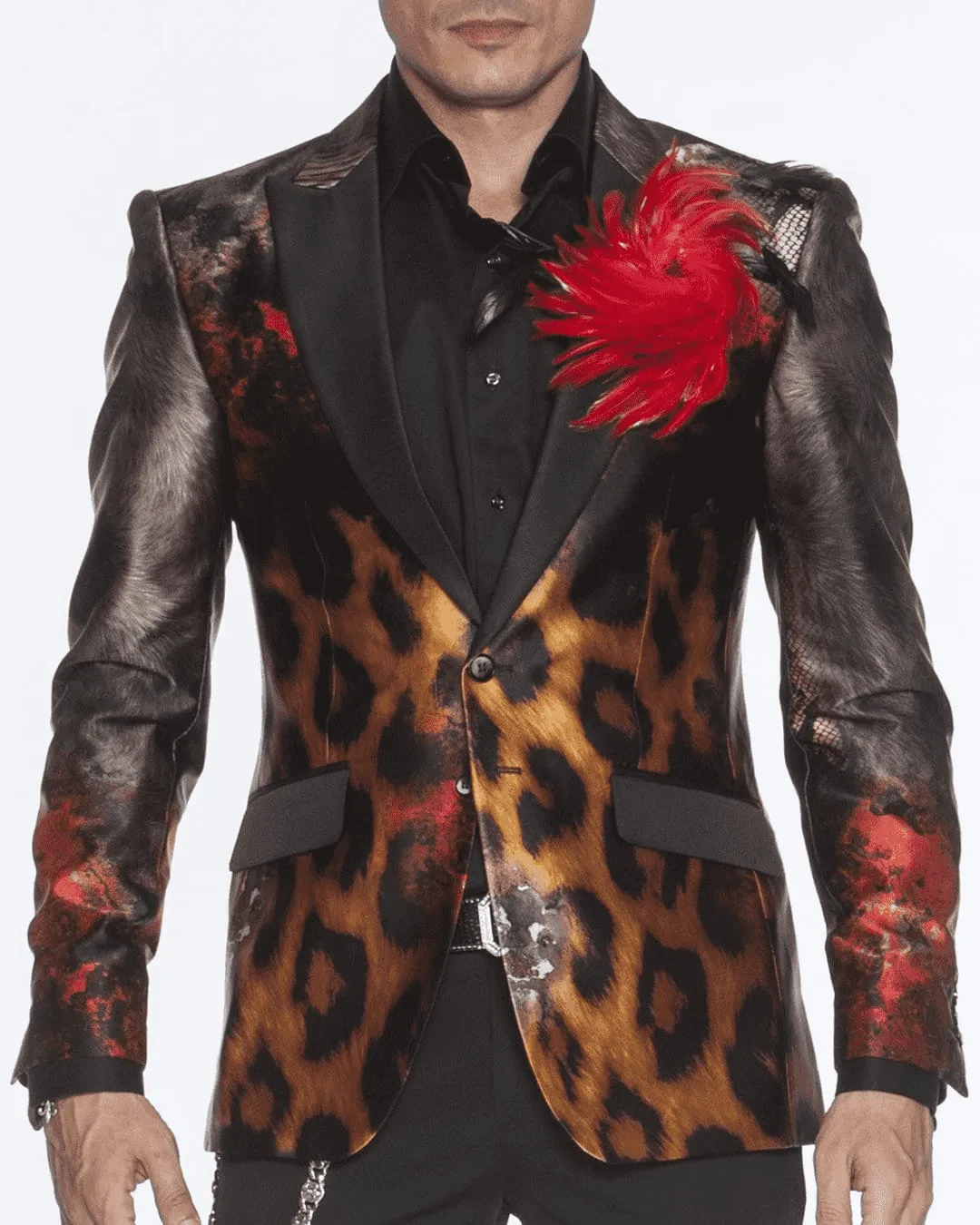 Men's Fashion Luxury Silk Blazer Leopard