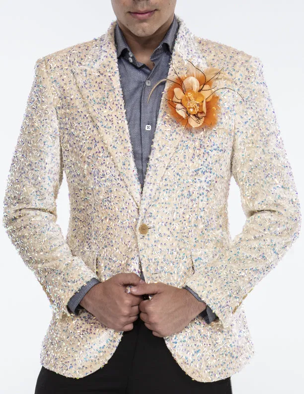 mens sequin blazer, Cream color on velvet