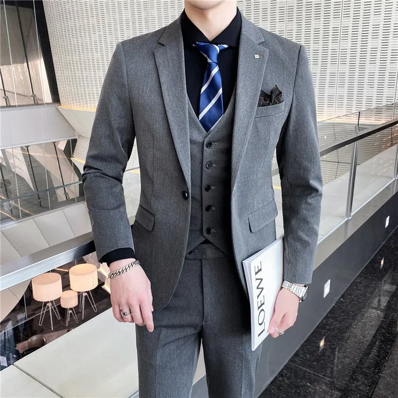 Men's Suit Three-piece Suit Korean Slim Business Men's Professional Dress Groomsmen Suit Groom Marriage Men's Clothing