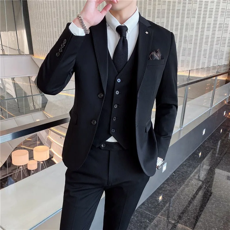 Men's Suit Three-piece Suit Korean Slim Business Men's Professional Dress Groomsmen Suit Groom Marriage Men's Clothing