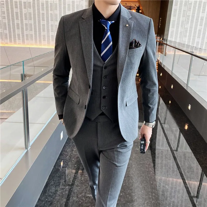 Men's Suit Three-piece Suit Korean Slim Business Men's Professional Dress Groomsmen Suit Groom Marriage Men's Clothing