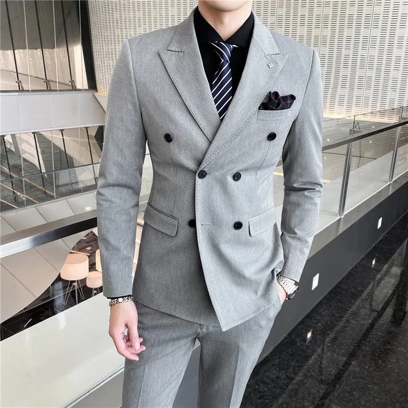 Men's Suit Three-piece Suit Korean Slim Business Men's Professional Dress Groomsmen Suit Groom Marriage Men's Clothing