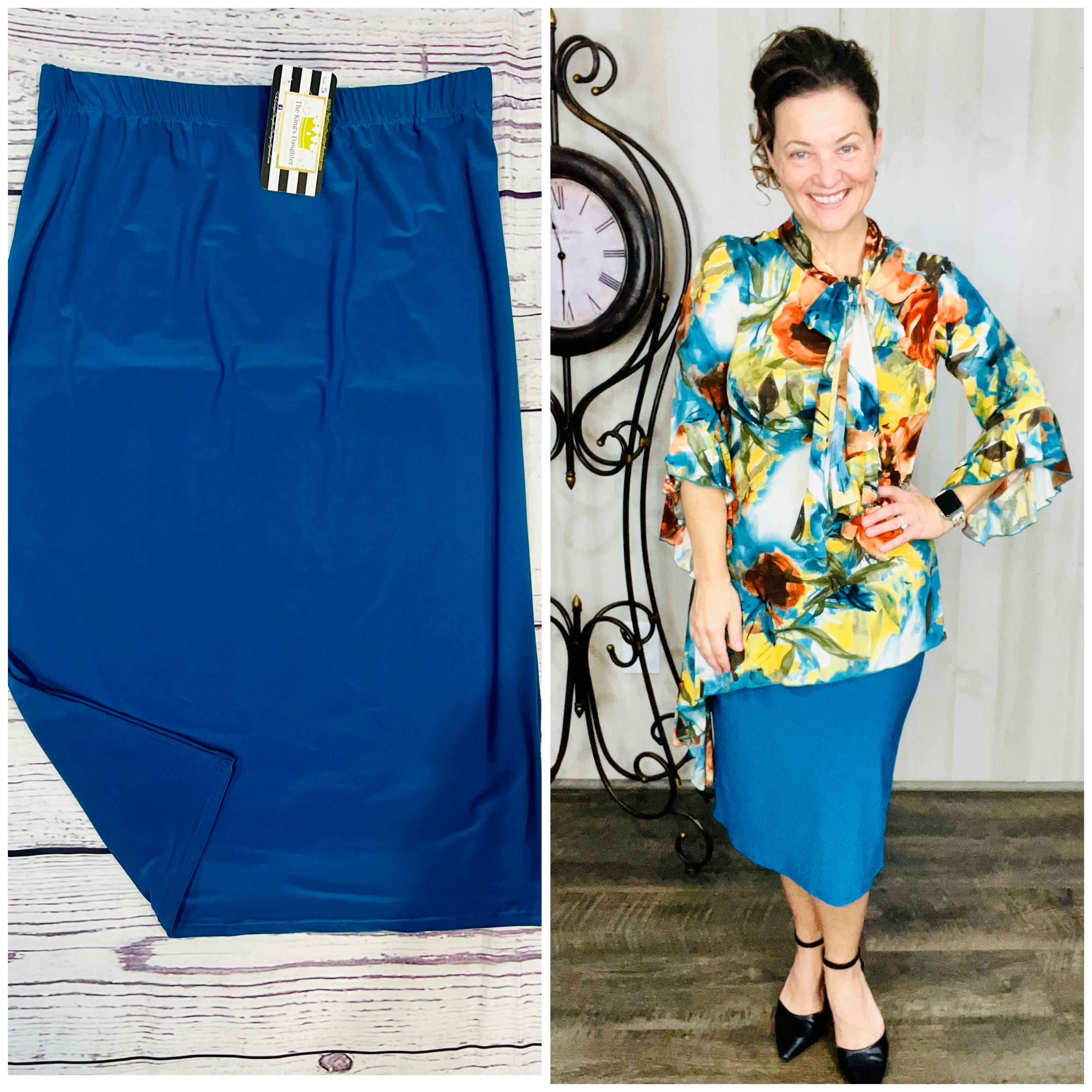 Miss Amy Pencil Skirt (Regular & Plus)- Blue Teal