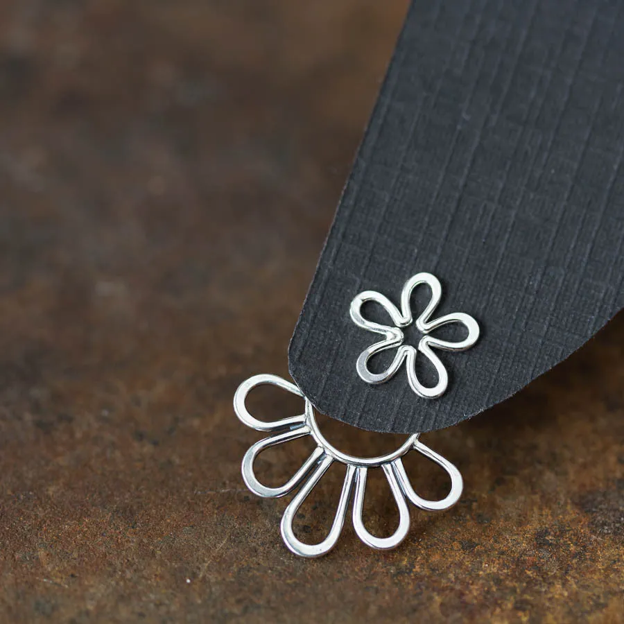 Modern Minimal Silver Petals Ear Jackets, Front And Back Earring Sets