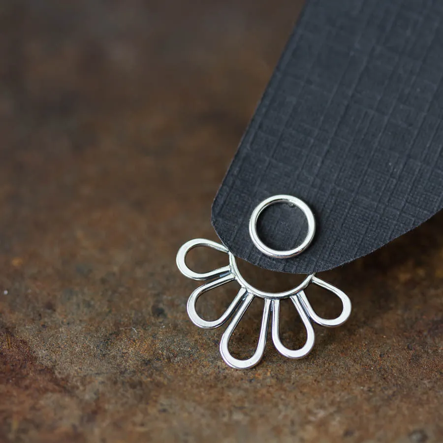 Modern Minimal Silver Petals Ear Jackets, Front And Back Earring Sets