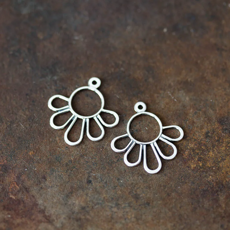 Modern Minimal Silver Petals Ear Jackets, Front And Back Earring Sets