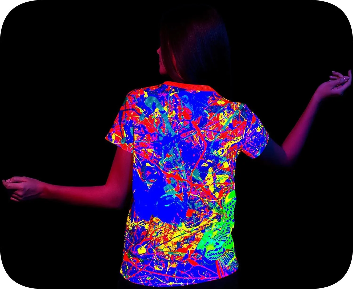 Neon Women Tshirt in UV Fluorescent Splash Flamingo