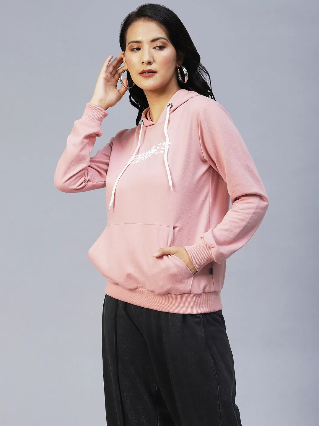 Peach Printed Hooded Terry Sweatshirt