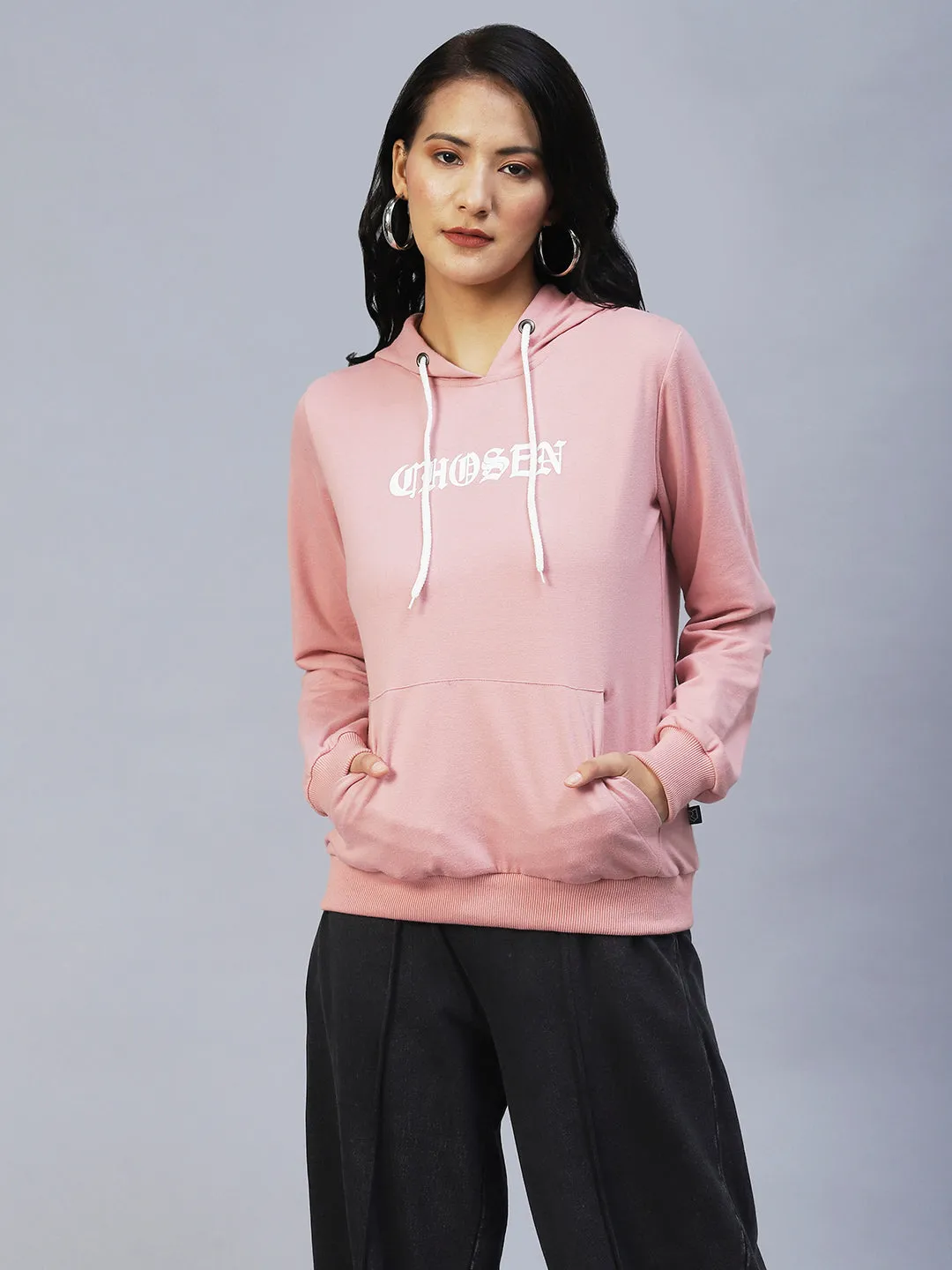 Peach Printed Hooded Terry Sweatshirt