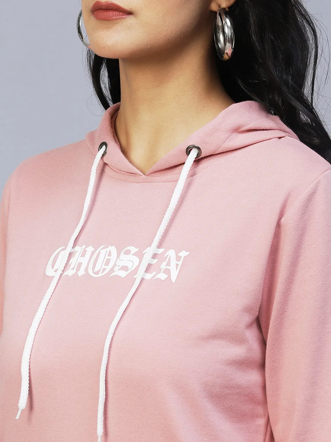 Peach Printed Hooded Terry Sweatshirt