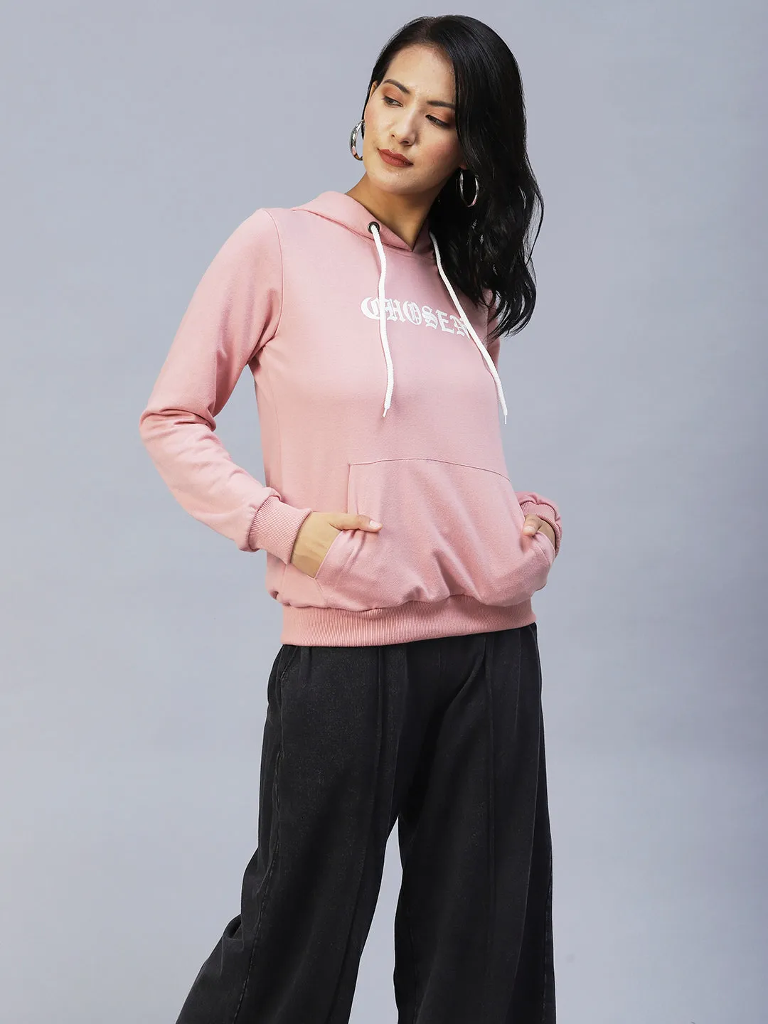 Peach Printed Hooded Terry Sweatshirt