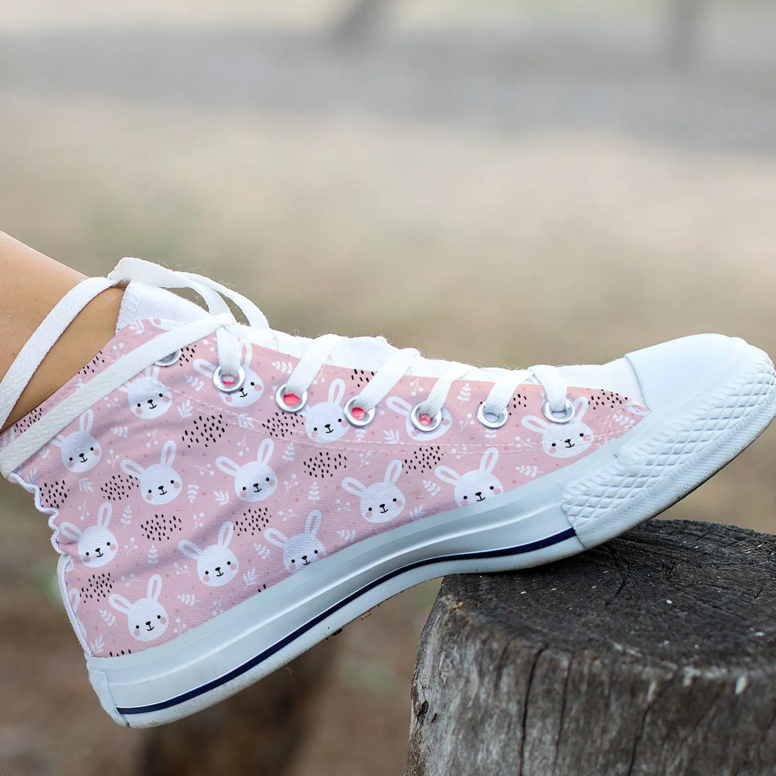 Pink Rabbit Shoes Rabbit Sneakers Cute Shoes Rabbit Lover Gifts Custom High Top Converse Style Sneakers For Adults Women & Men