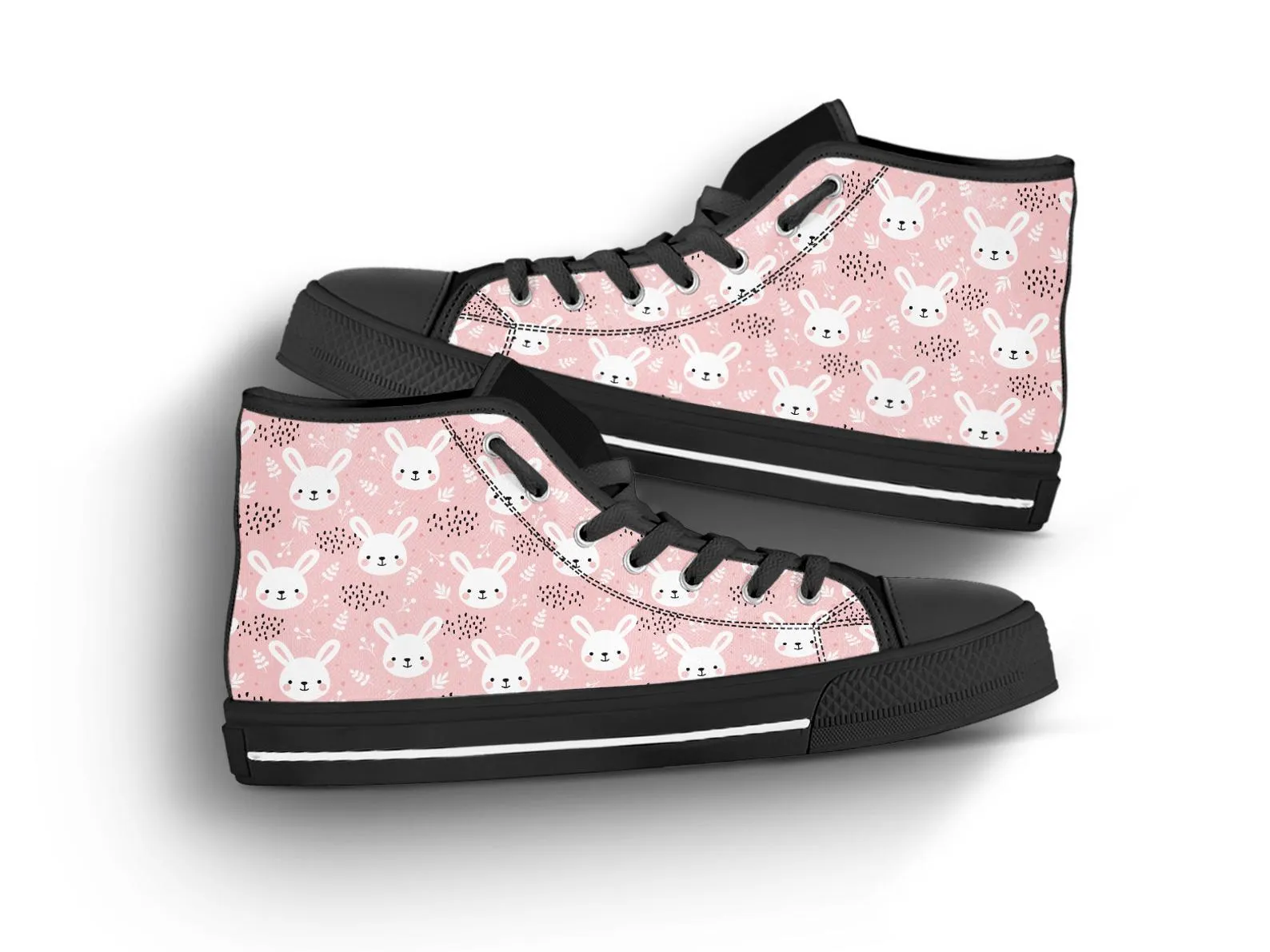 Pink Rabbit Shoes Rabbit Sneakers Cute Shoes Rabbit Lover Gifts Custom High Top Converse Style Sneakers For Adults Women & Men