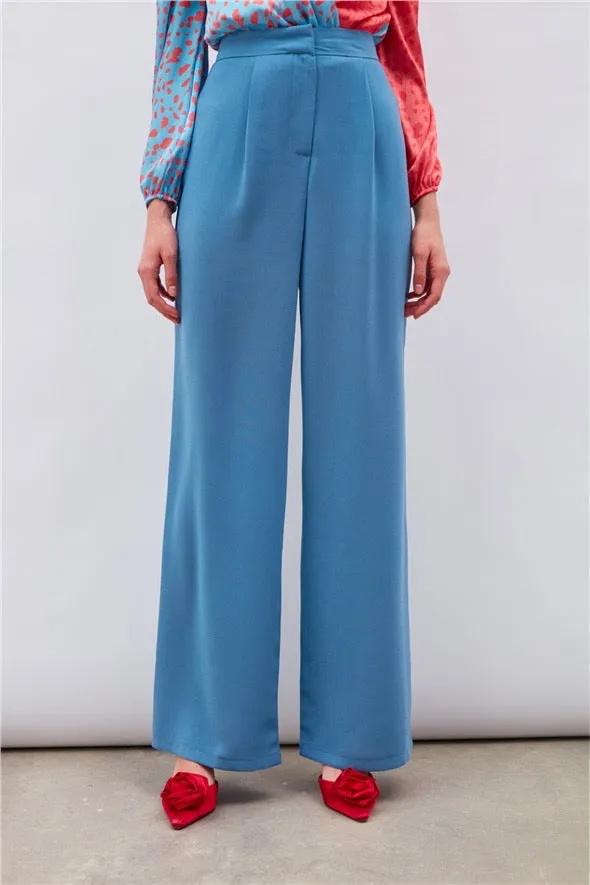 Pleated Crepe Trousers - Azure Blue