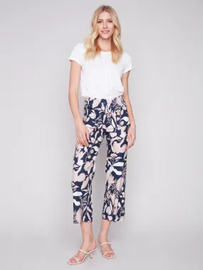 Printed Cropped Linen Blend Pants - Flourish