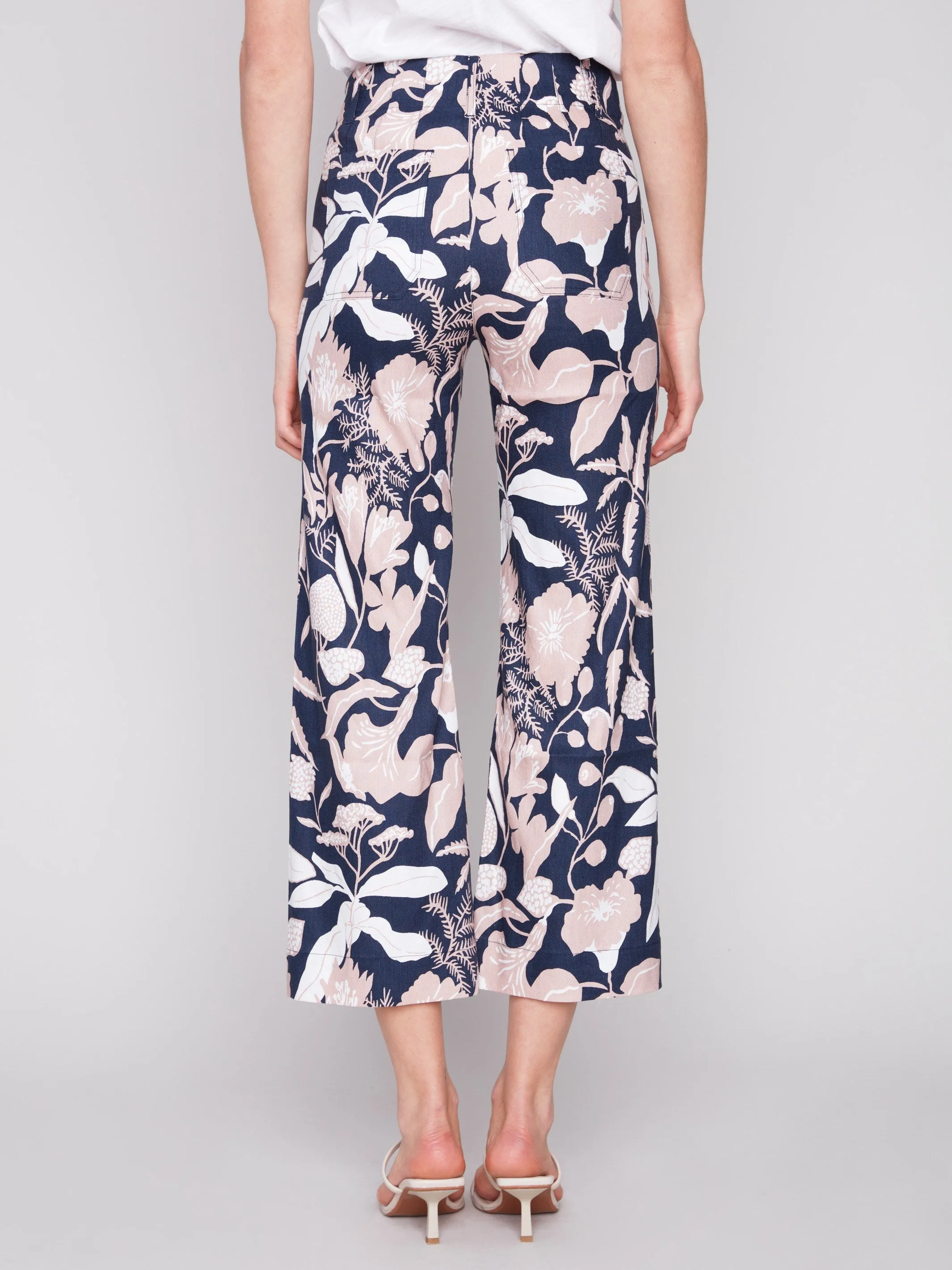 Printed Cropped Linen Blend Pants - Flourish