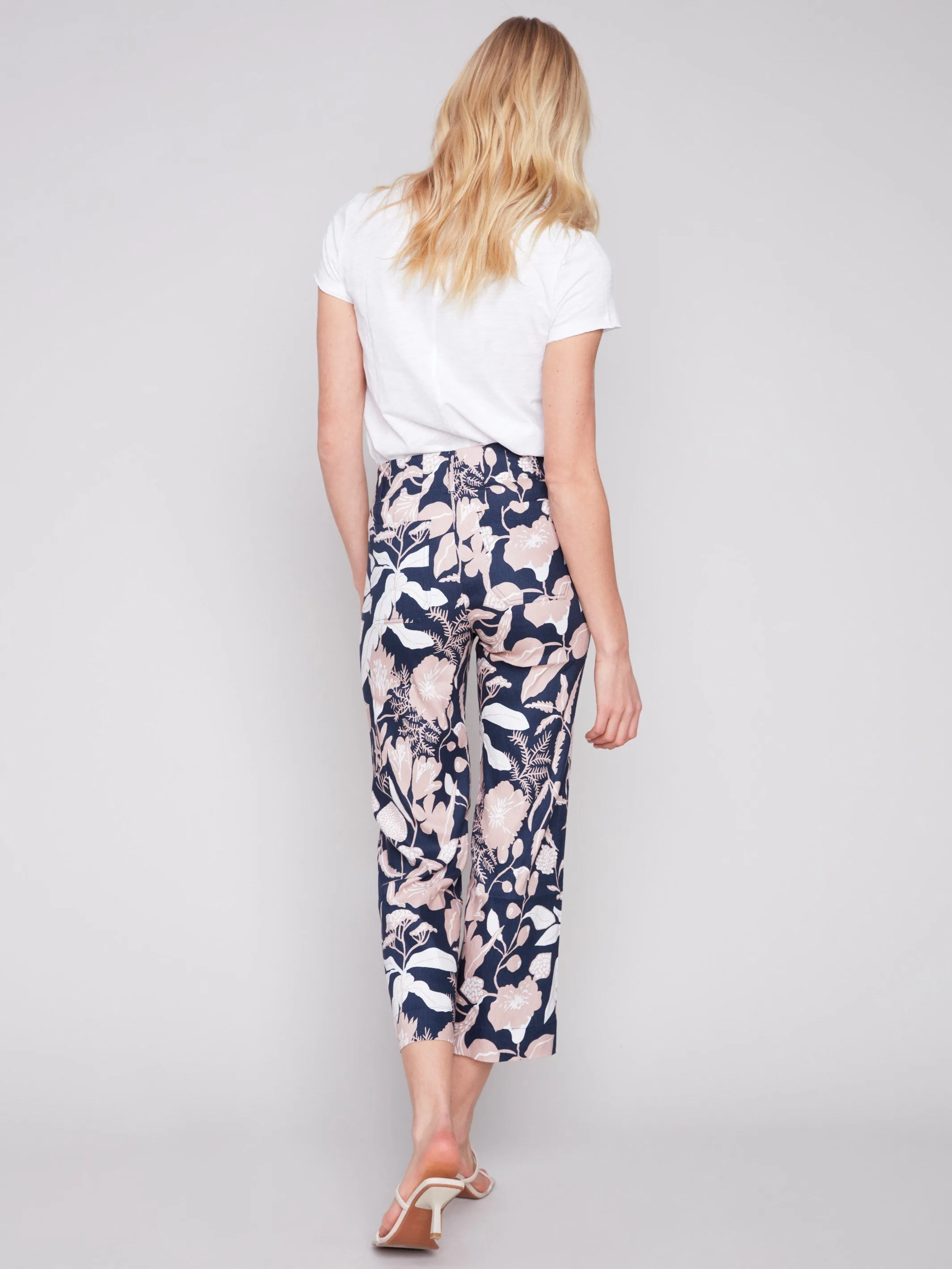 Printed Cropped Linen Blend Pants - Flourish