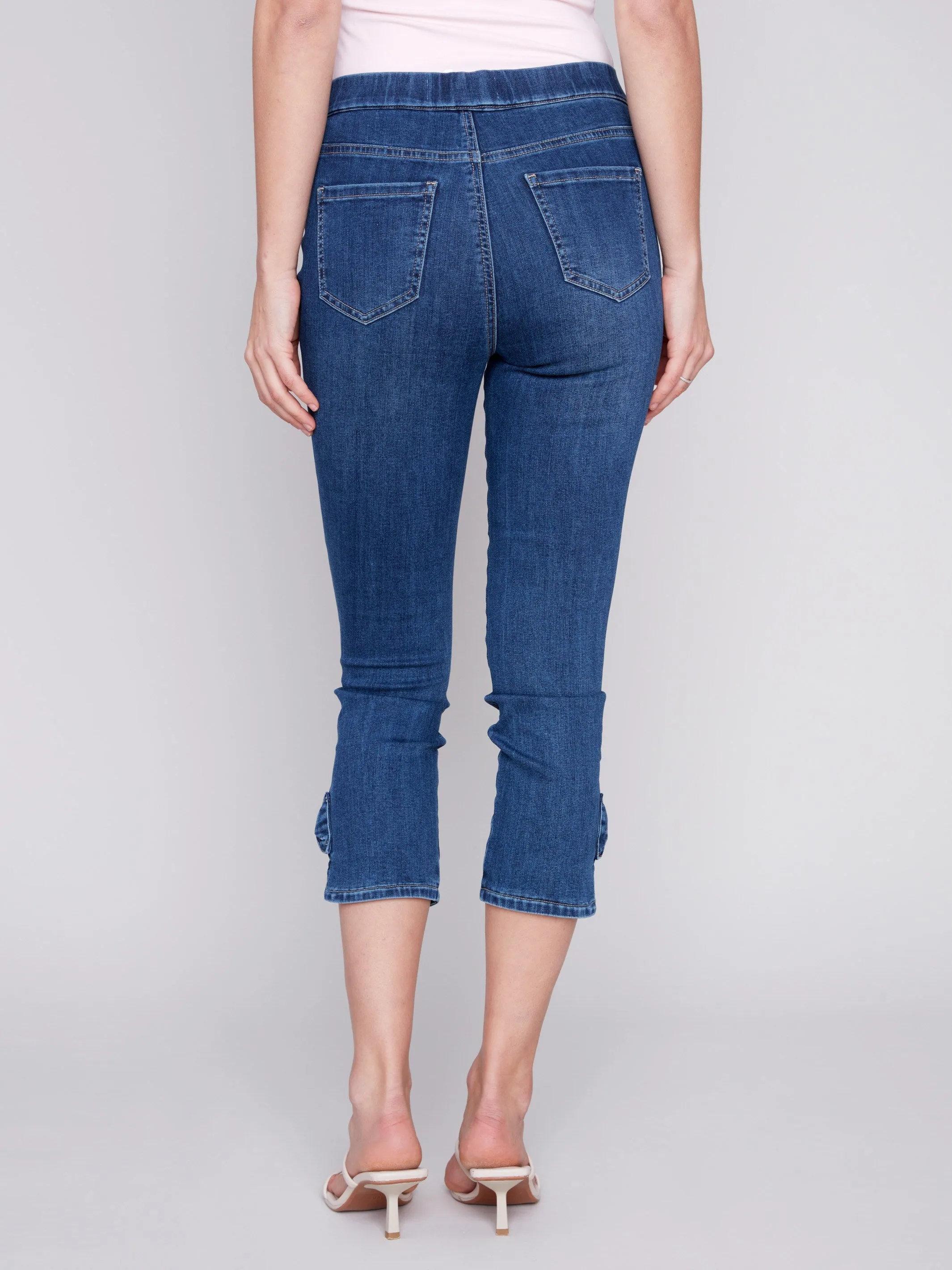 Pull-On Jeans with Bow Detail - Indigo