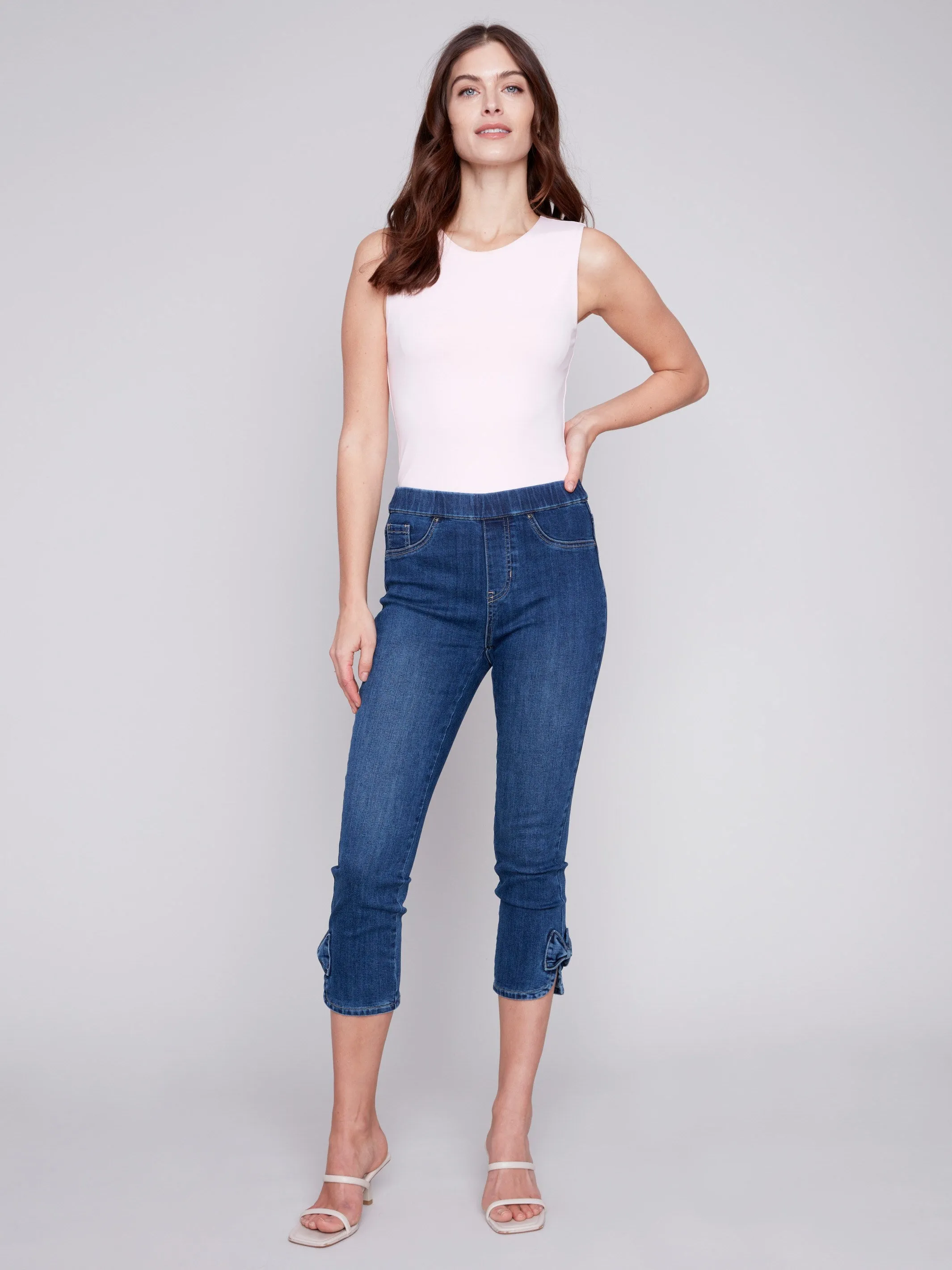 Pull-On Jeans with Bow Detail - Indigo