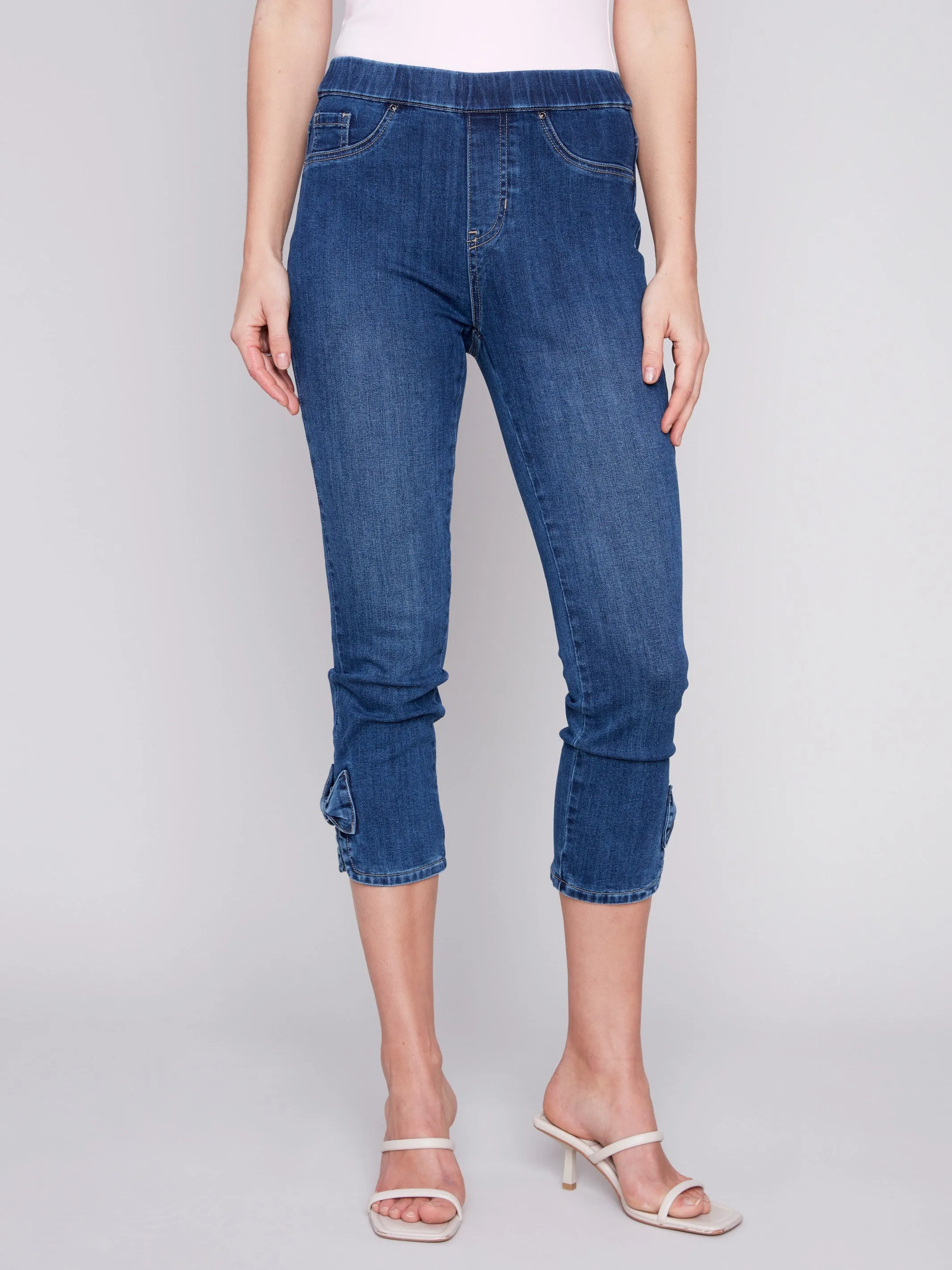 Pull-On Jeans with Bow Detail - Indigo