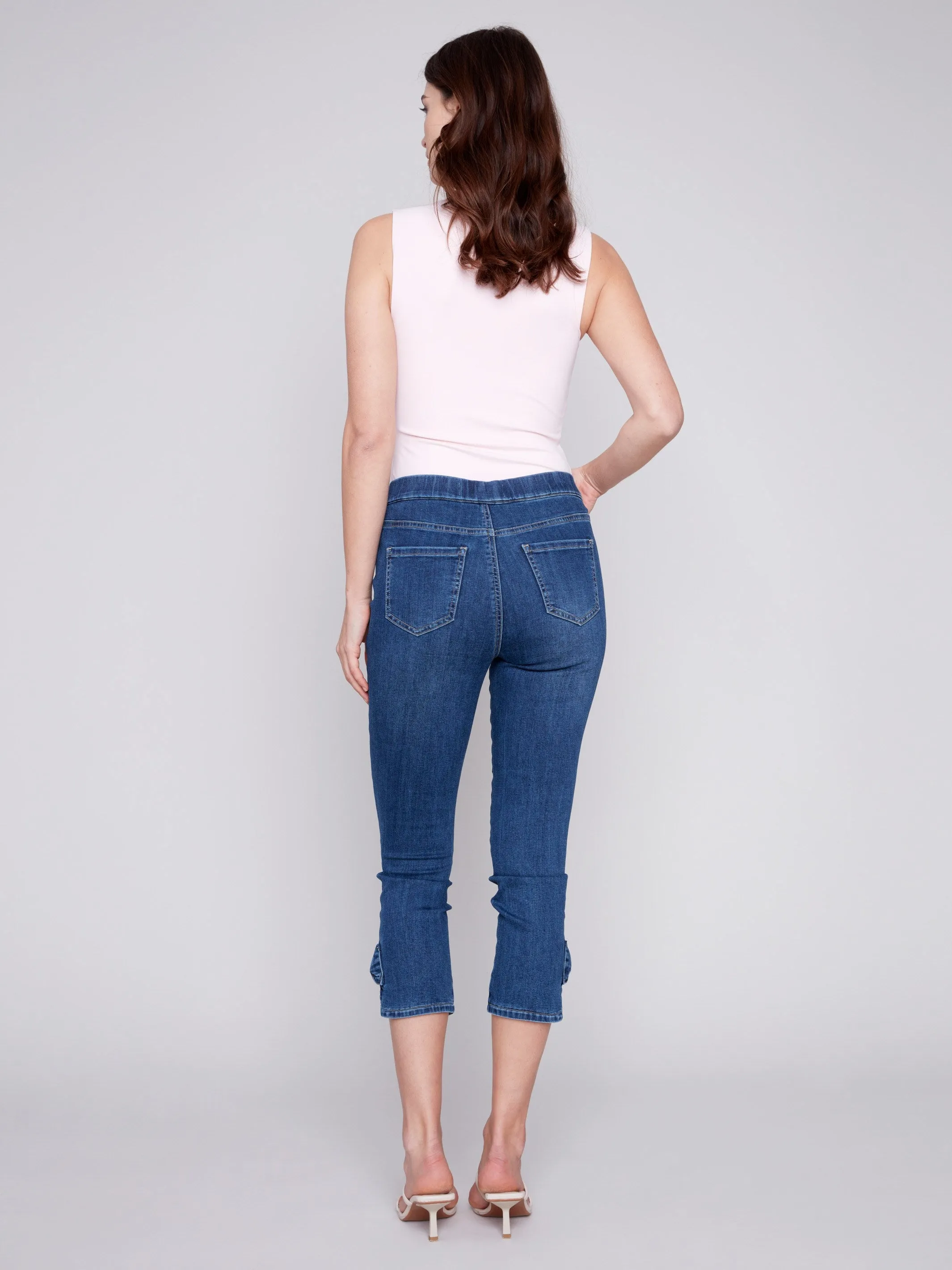 Pull-On Jeans with Bow Detail - Indigo