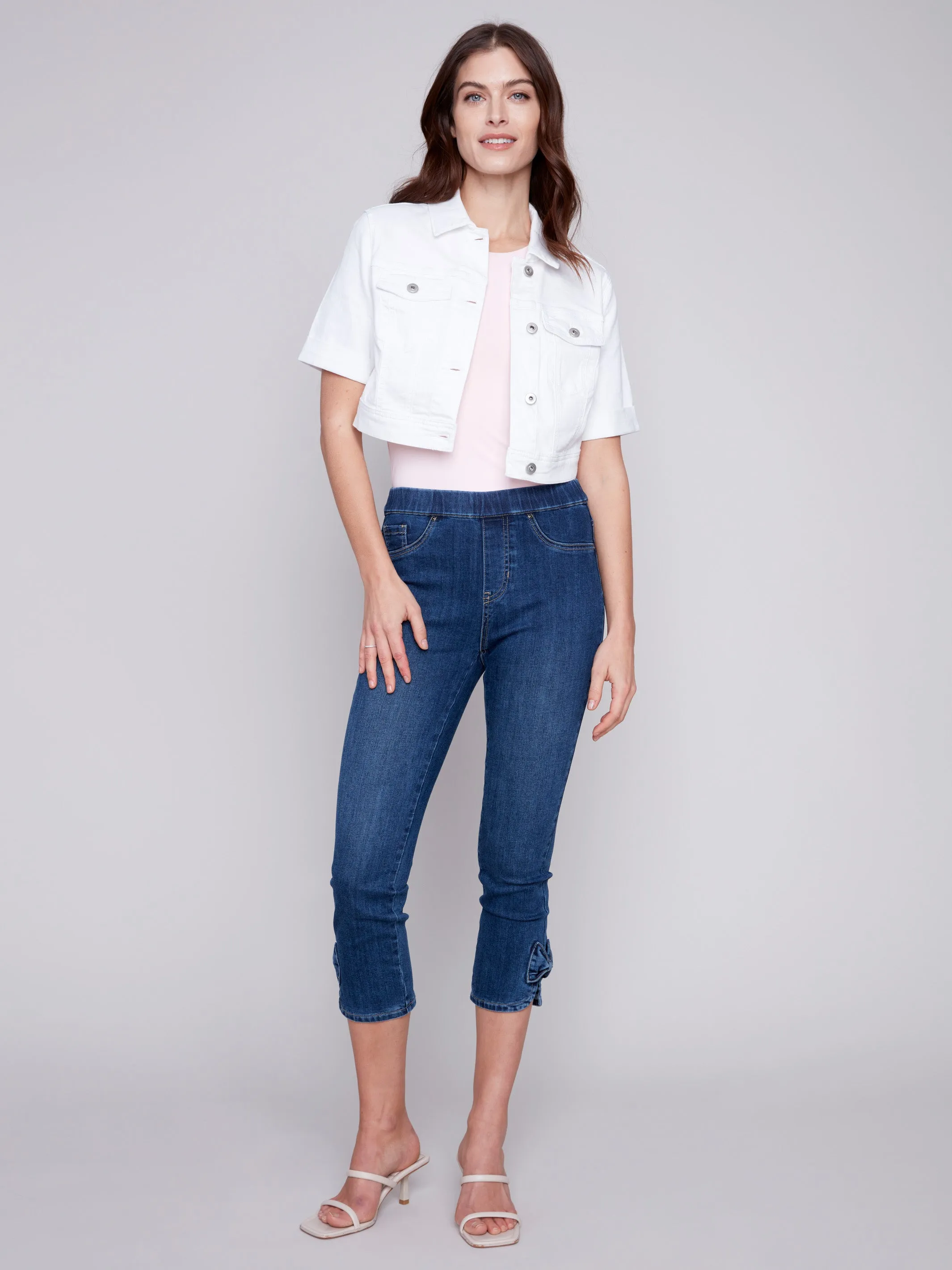 Pull-On Jeans with Bow Detail - Indigo