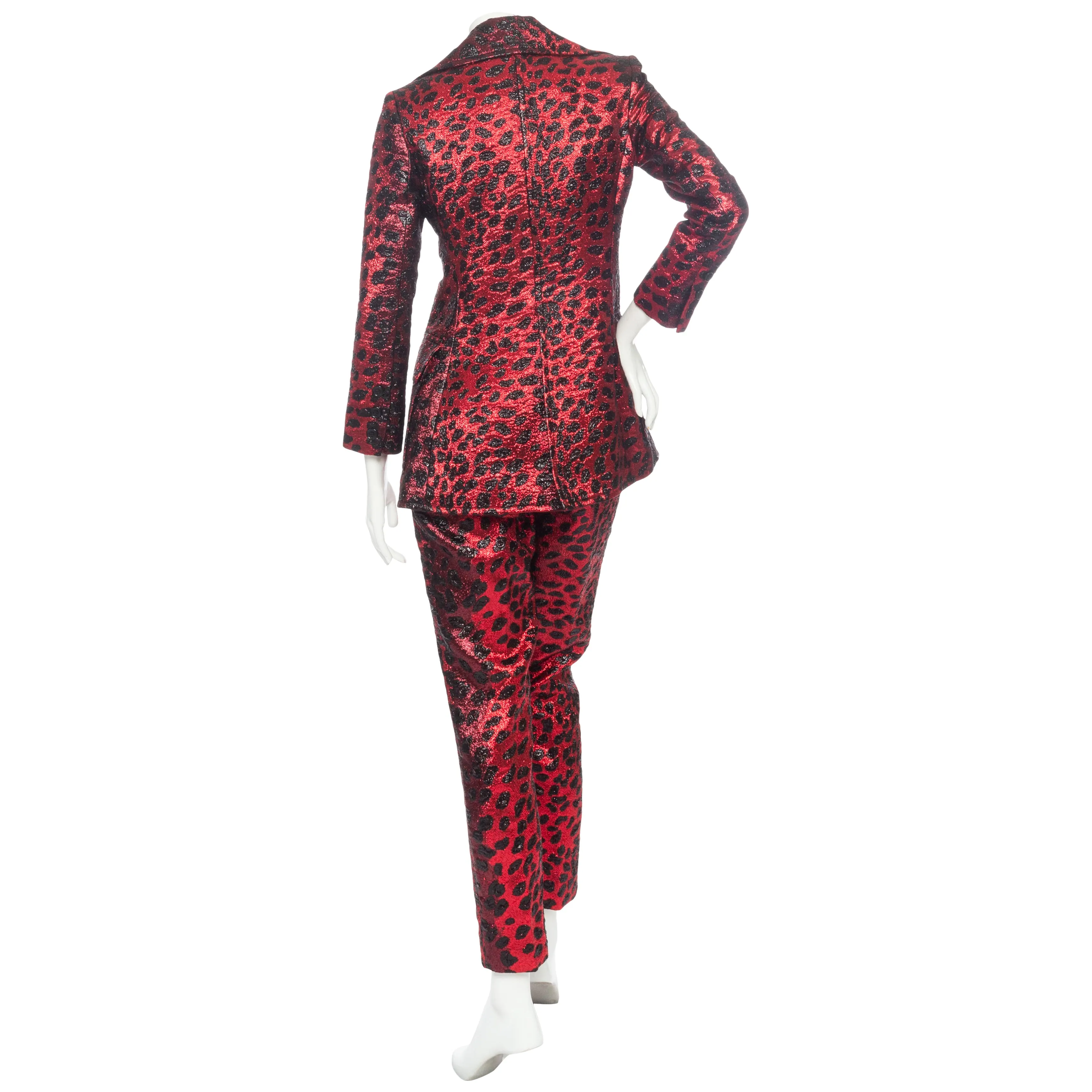 Red and Black Animal Print Two-Piece Jacket and Pant Suit