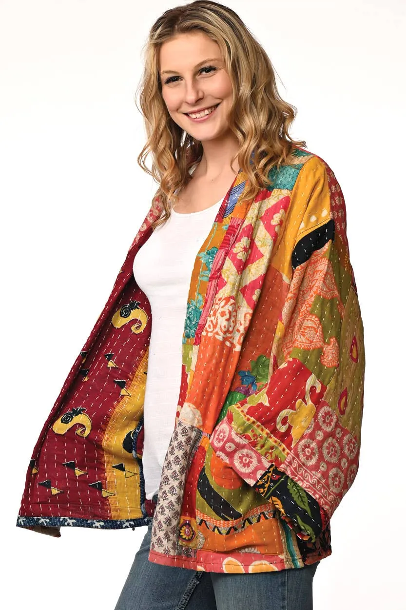 Reversible Cotton Kantha Kimono Jacket