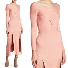 Rose Ribbed Knit Slit Dress