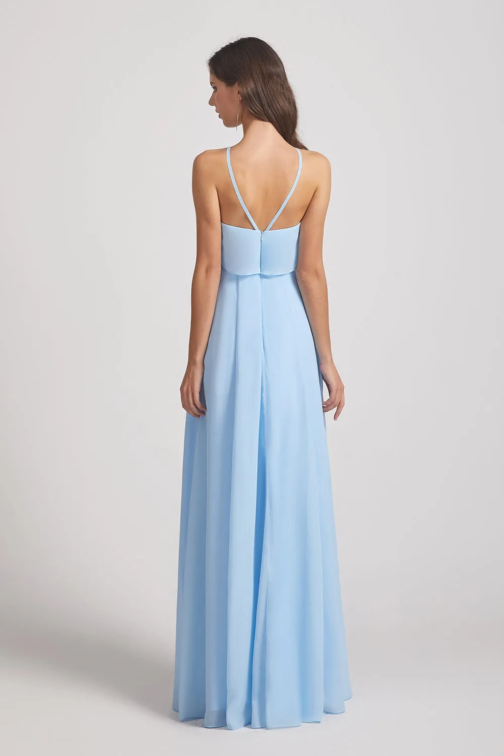 Ruffled Halter Neckline A-Line Skirt Slit Bridesmaid Dresses (AF0016)