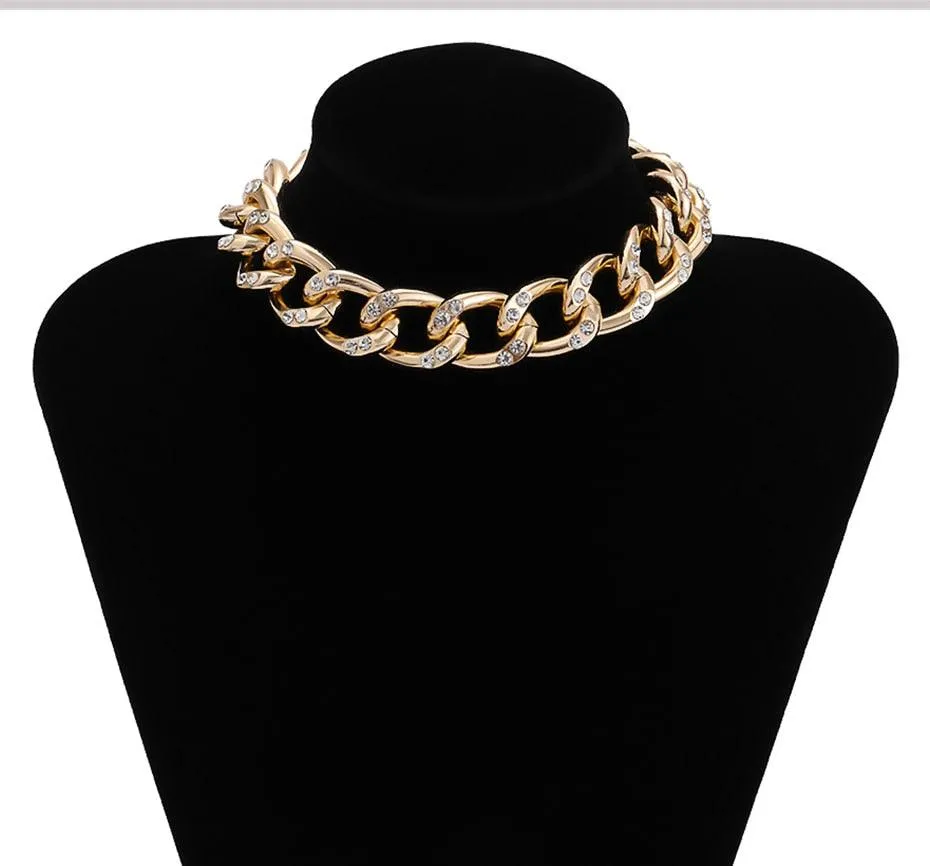 SHIXIN Punk Chunky Chain Mosaic Crystal Choker Necklace for Women