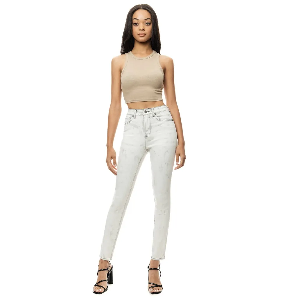 Slit knee Basic Denim Pants - Crystal Grey