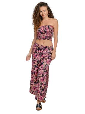 Smocked tube top and side slit pants in a floral print