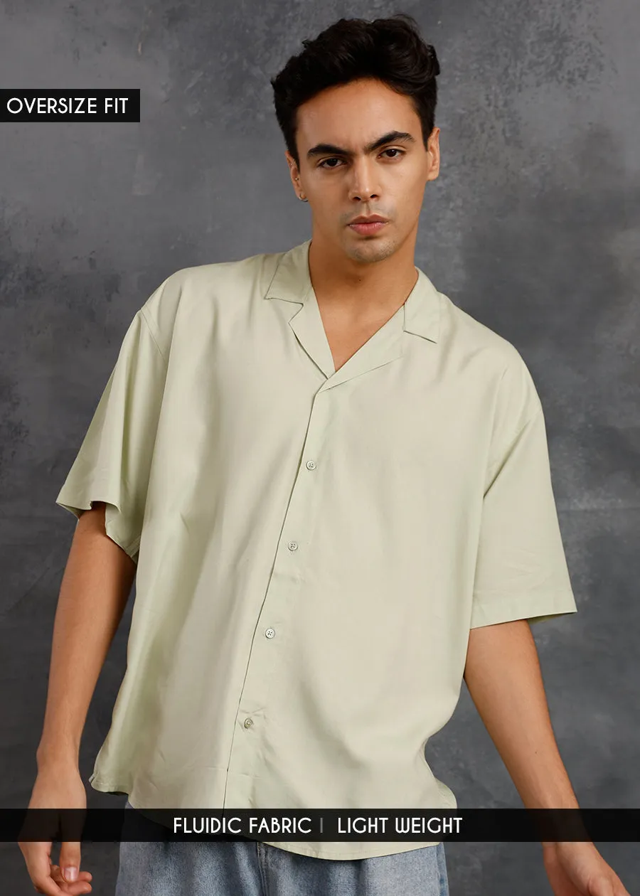 Solid Mens Fluidic Oversized Shirt - Pista Green