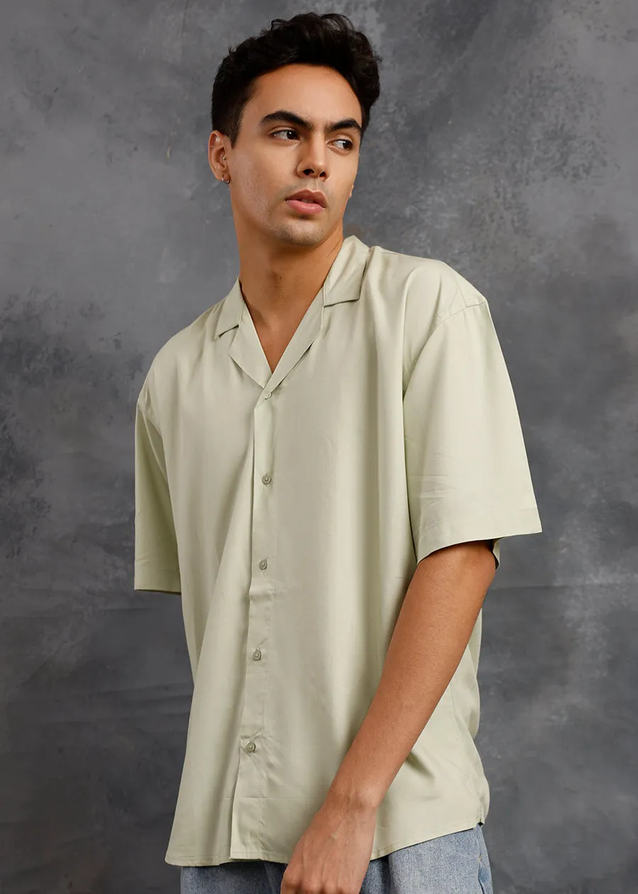 Solid Mens Fluidic Oversized Shirt - Pista Green