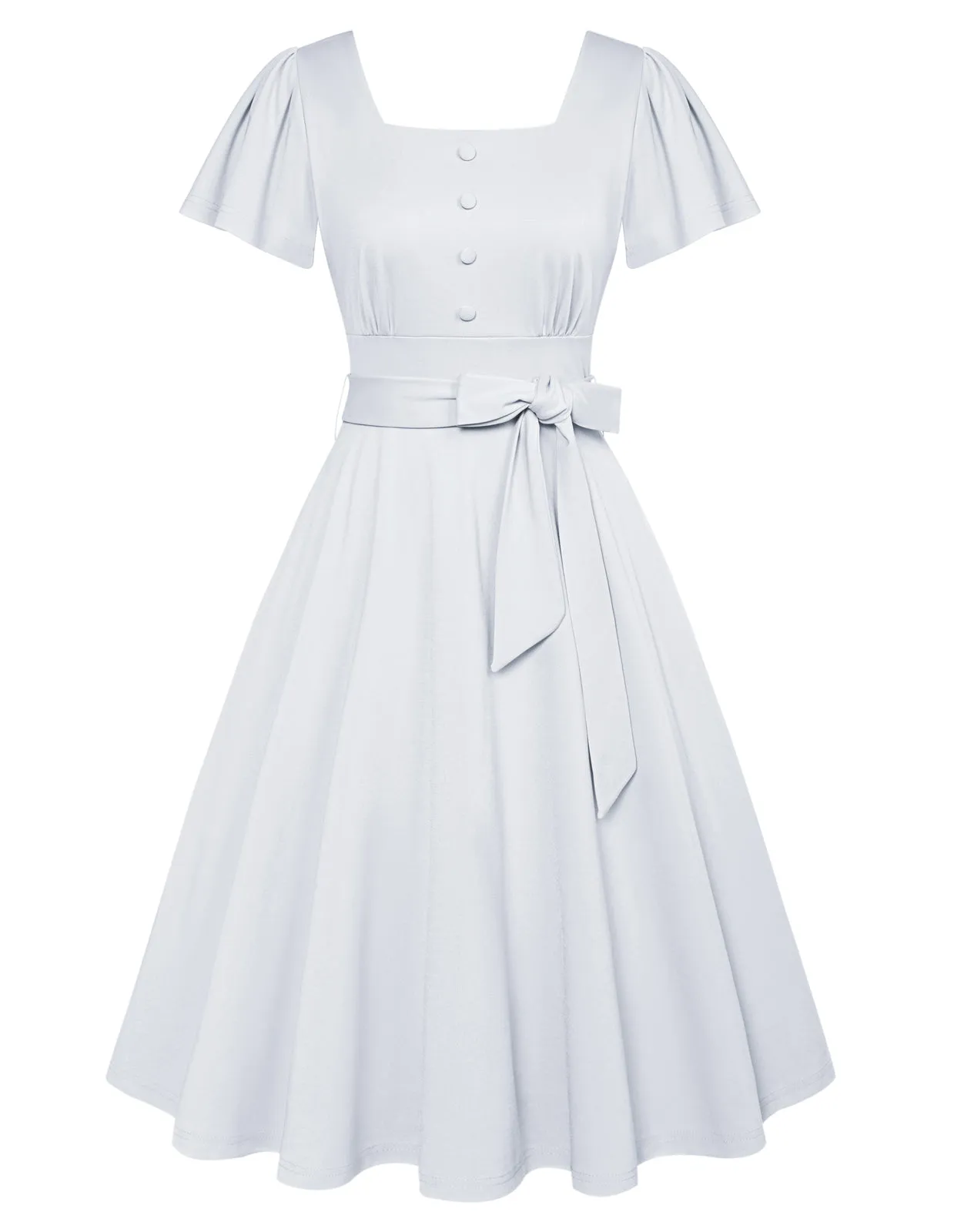 Square Neck Dress Summer Ruffle Sleeve A Line 1950s Tea Party Dresses with Pockets