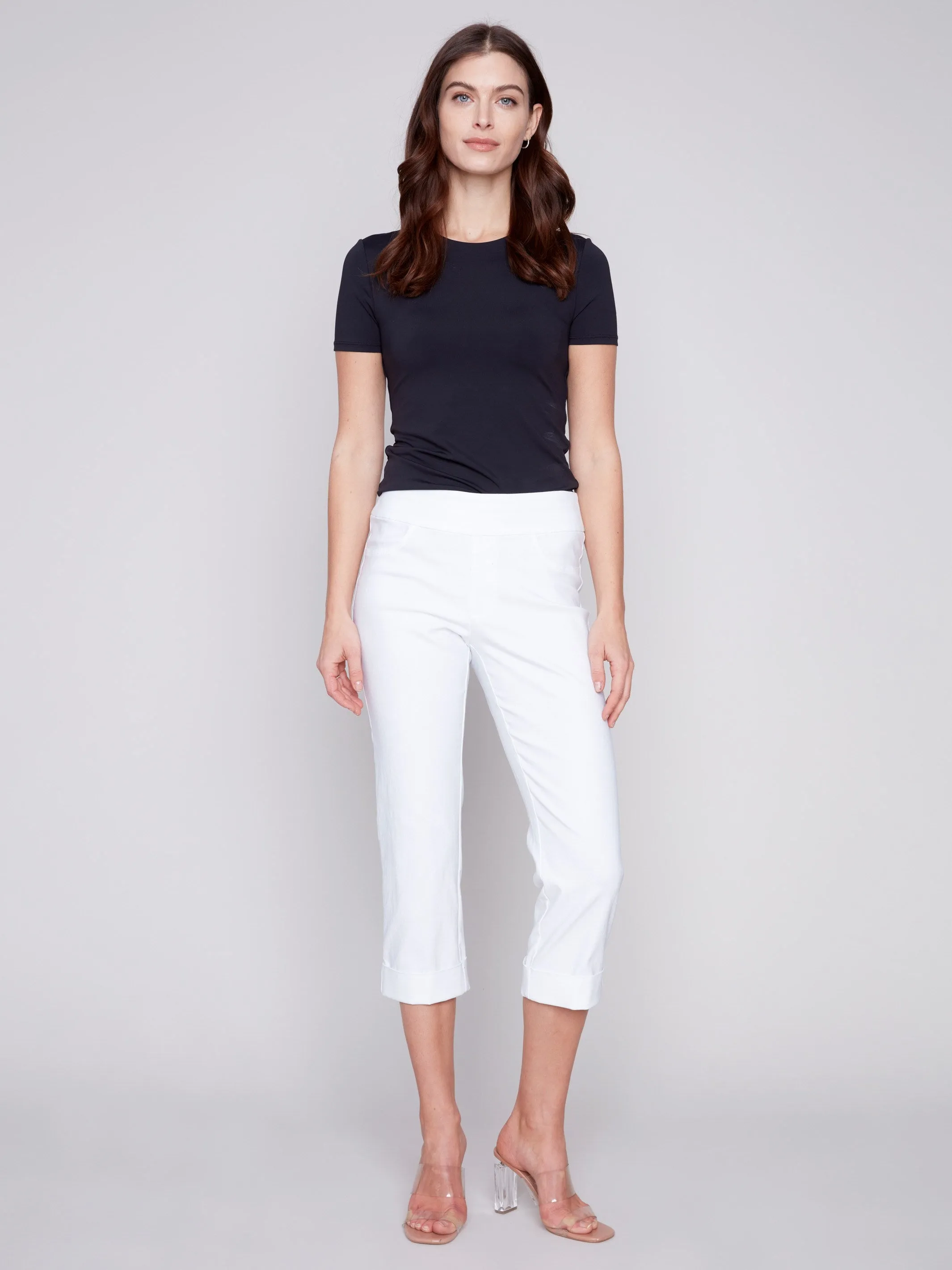 Stretch Pull-On Capri Pants - White